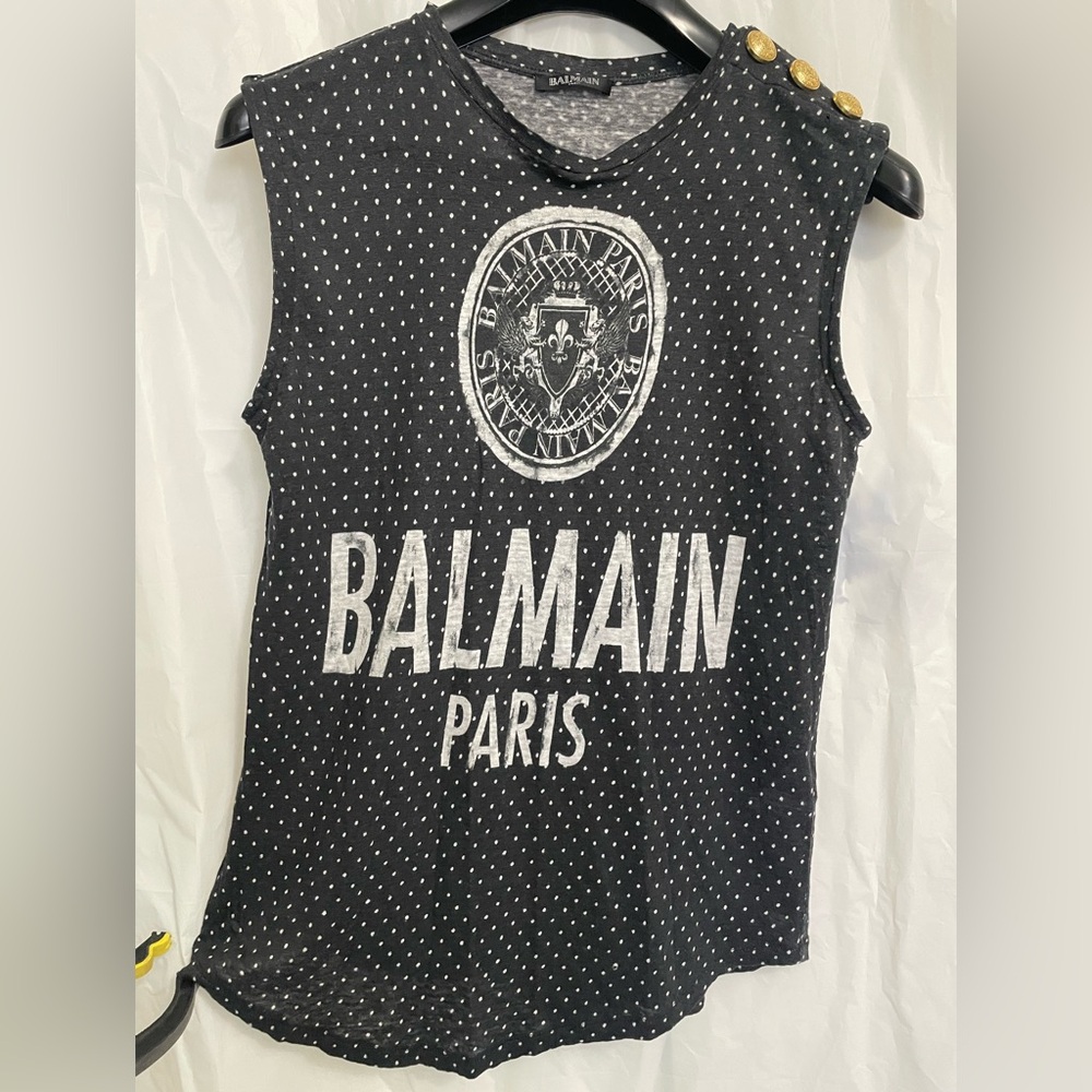 Balmain Vintage Desisgner Black and White Polka Dot Logo top Ladies 42- Medium